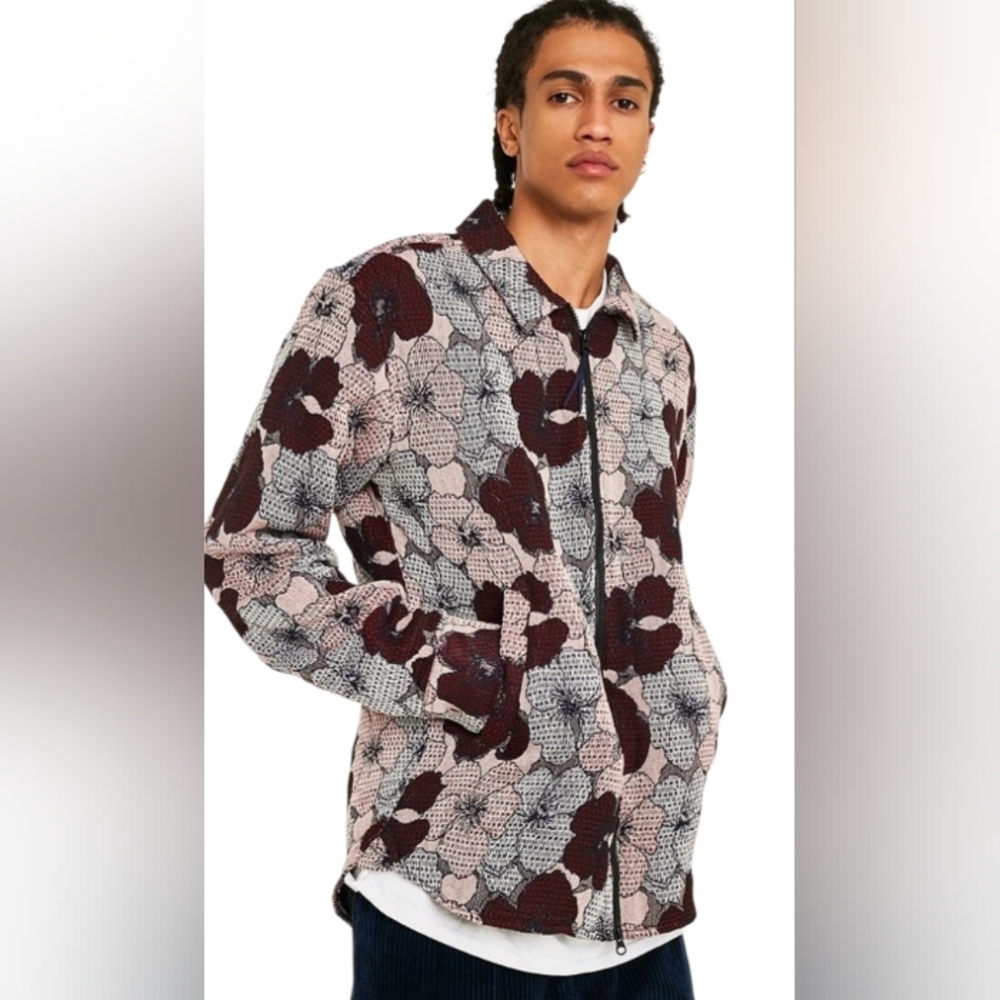 Soulland ‘MAPP’ Light Zip Floral Jacquard Jacket, Size Large NWT